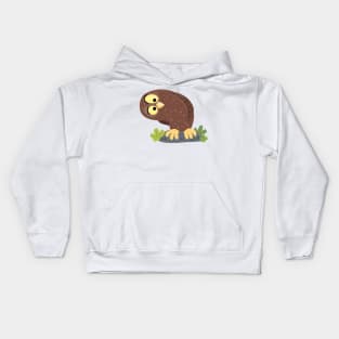 Cute curious funny brown owl cartoon illustration Kids Hoodie